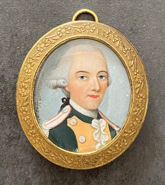 Lot 293 - Portrait d'Un Officier De Dragons Signé De Burman Et Daté 1784, Miniature Sur Ivoire
