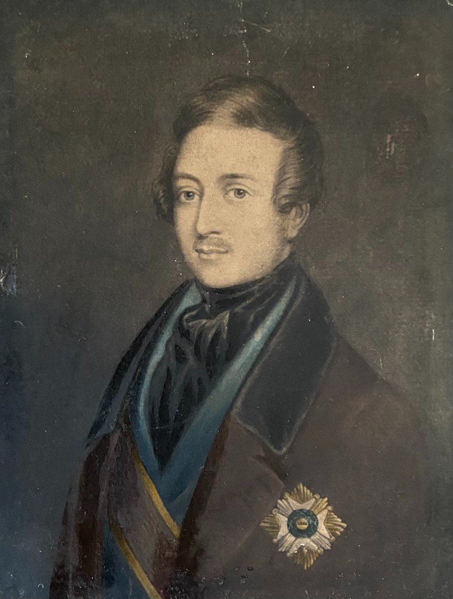 Portrait Du Prince Albert De Saxe-cobourg-gotha, Dessin Gouaché Du XIXème Siècle-photo-2
