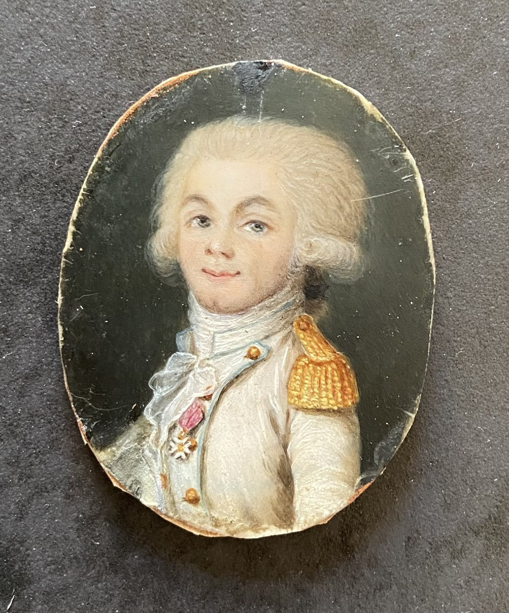 Miniature Sur Ivoire, Portrait d'Officier d'Infanterie Fin XVIIIème-photo-2