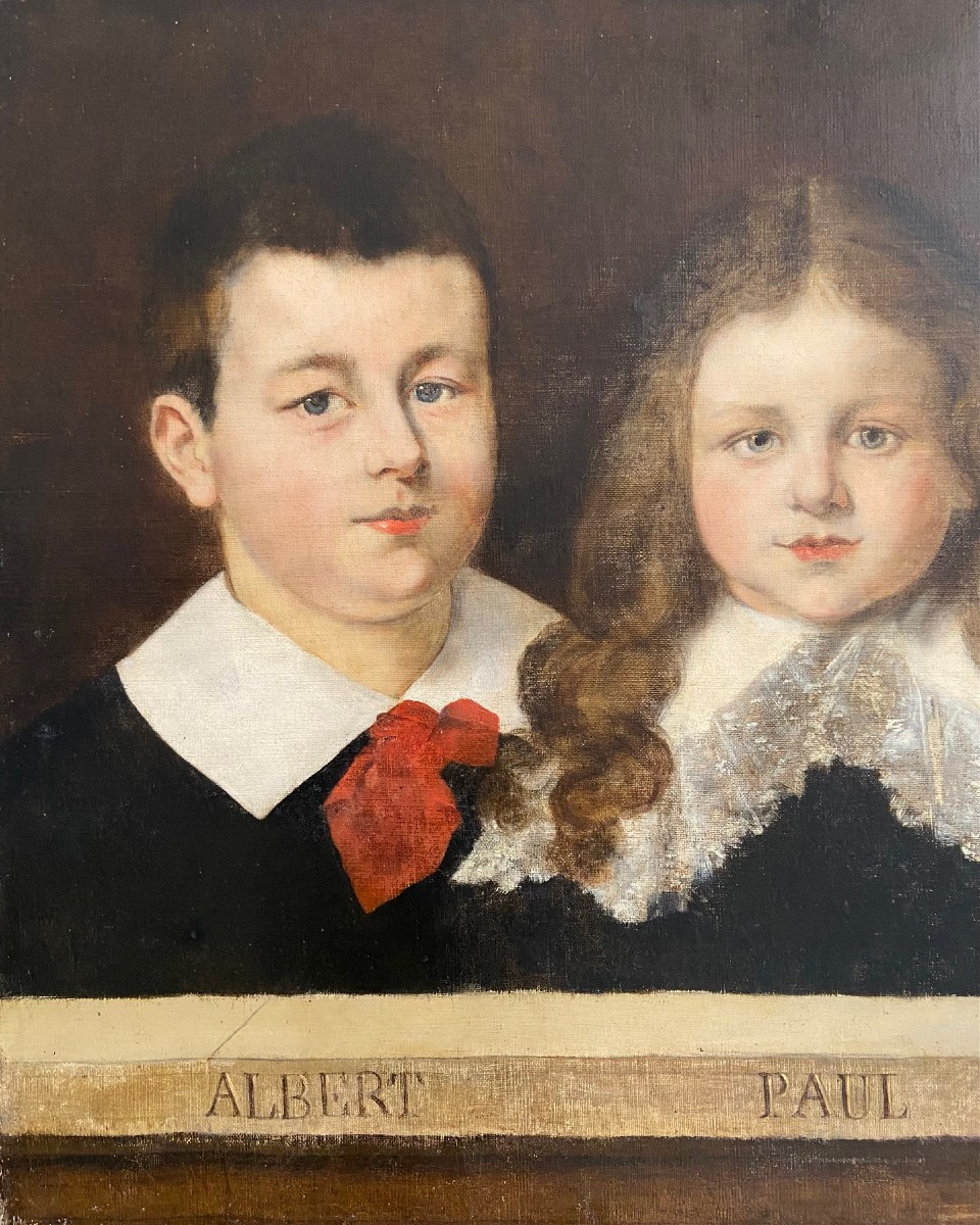 Portrait d'Albert, Paul Et Charles, Huile Sur Toile Signée Et Datée 1885-photo-2