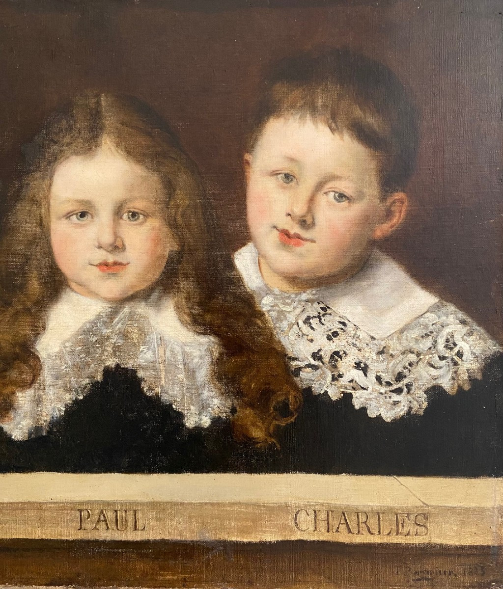 Portrait d'Albert, Paul Et Charles, Huile Sur Toile Signée Et Datée 1885-photo-4