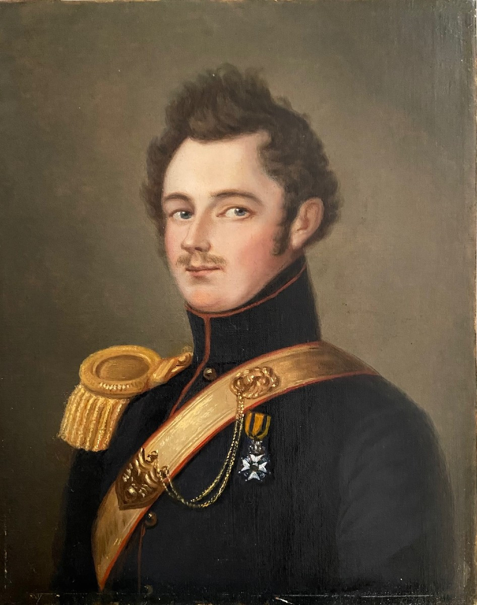 Portrait du Baron Alfred de Vasserot de Vincy, officier, huile sur toile-photo-2