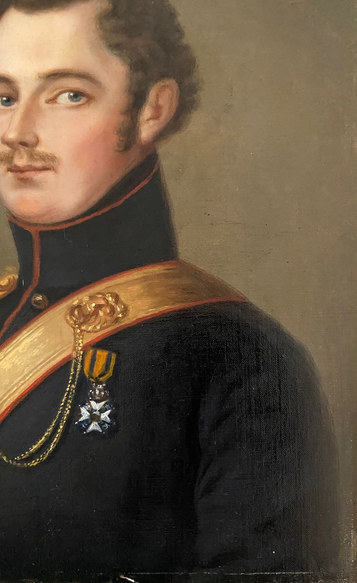 Portrait du Baron Alfred de Vasserot de Vincy, officier, huile sur toile-photo-2