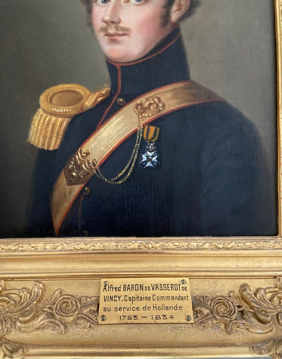 Portrait du Baron Alfred de Vasserot de Vincy, officier, huile sur toile-photo-3