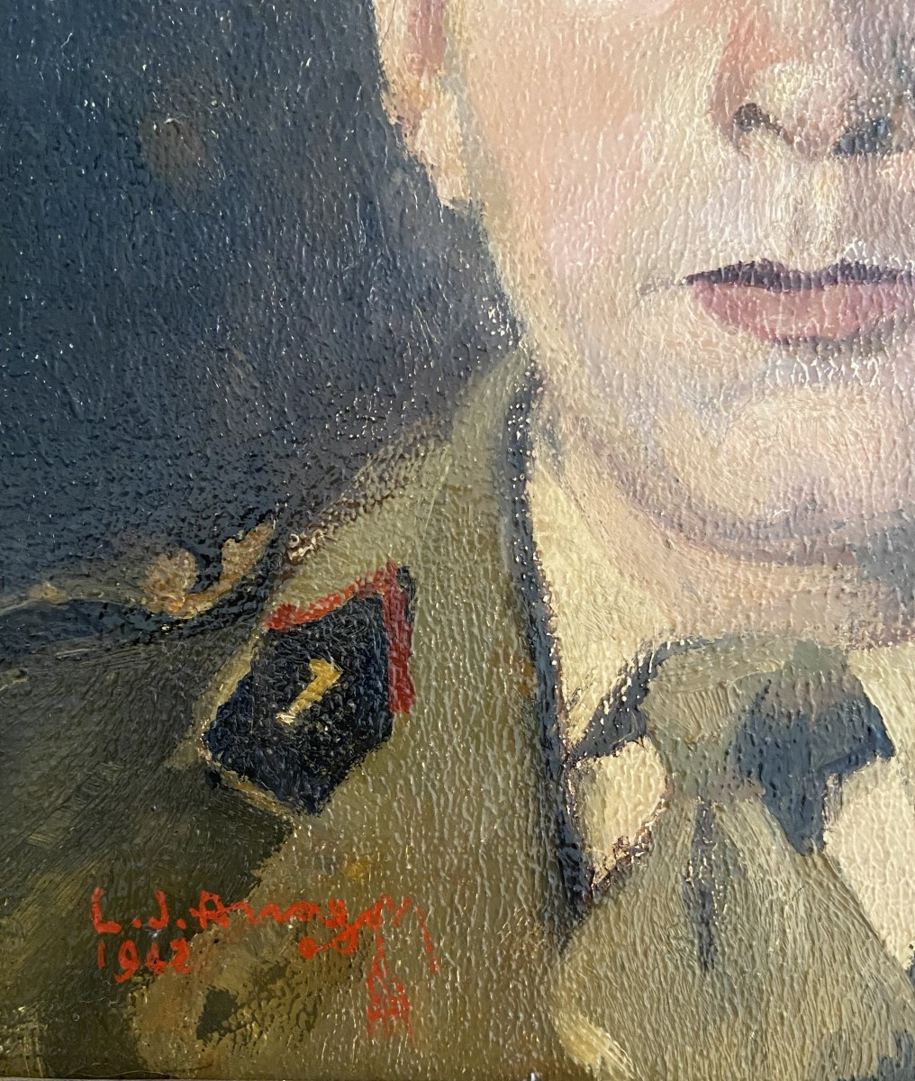 Portrait Of Lieutenant Lasserre Georges, Signed Lj Arragon, Oil On Cardboard-photo-4