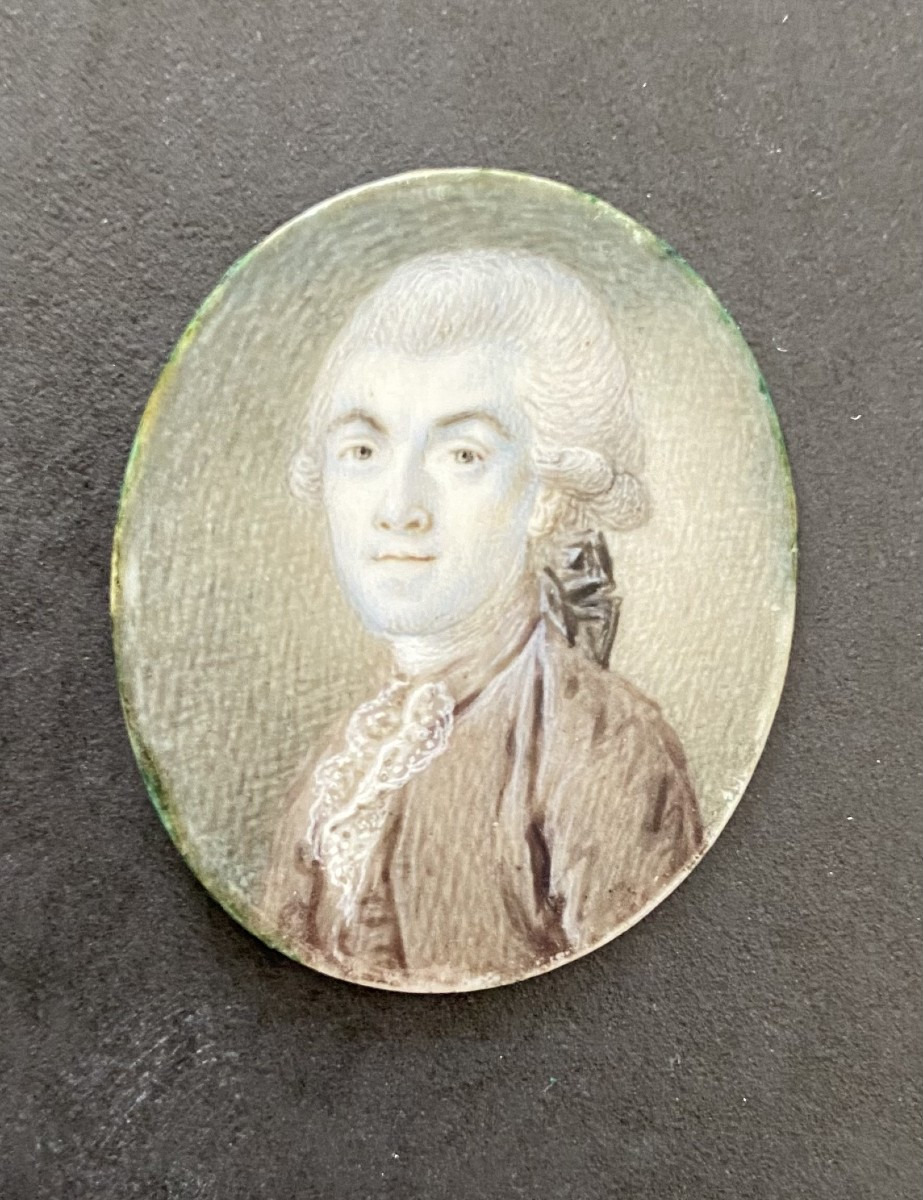 Miniature, portrait d'homme vers 1780, monture en or-photo-2