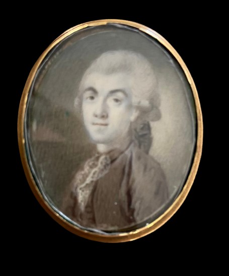 Miniature, portrait d'homme vers 1780, monture en or