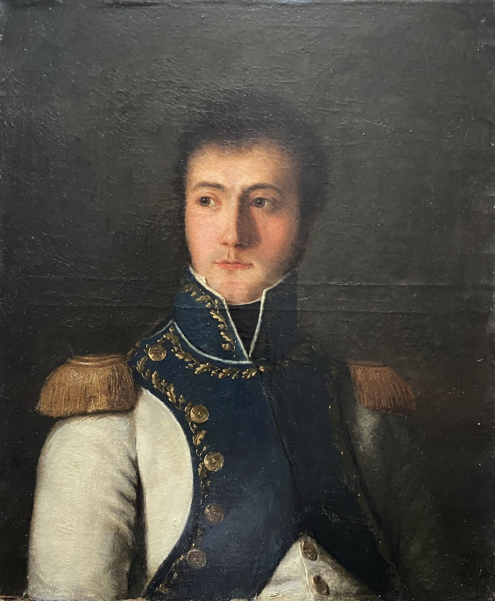 Portrait Of An Officer Of The 1st Empire, Staff Captain, Oil On Canvas, Early 19th Century-photo-2