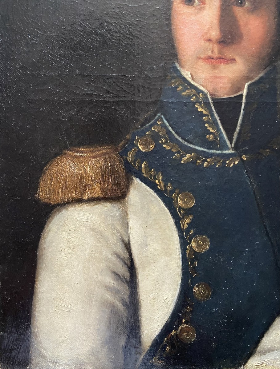Portrait Of An Officer Of The 1st Empire, Staff Captain, Oil On Canvas, Early 19th Century-photo-3