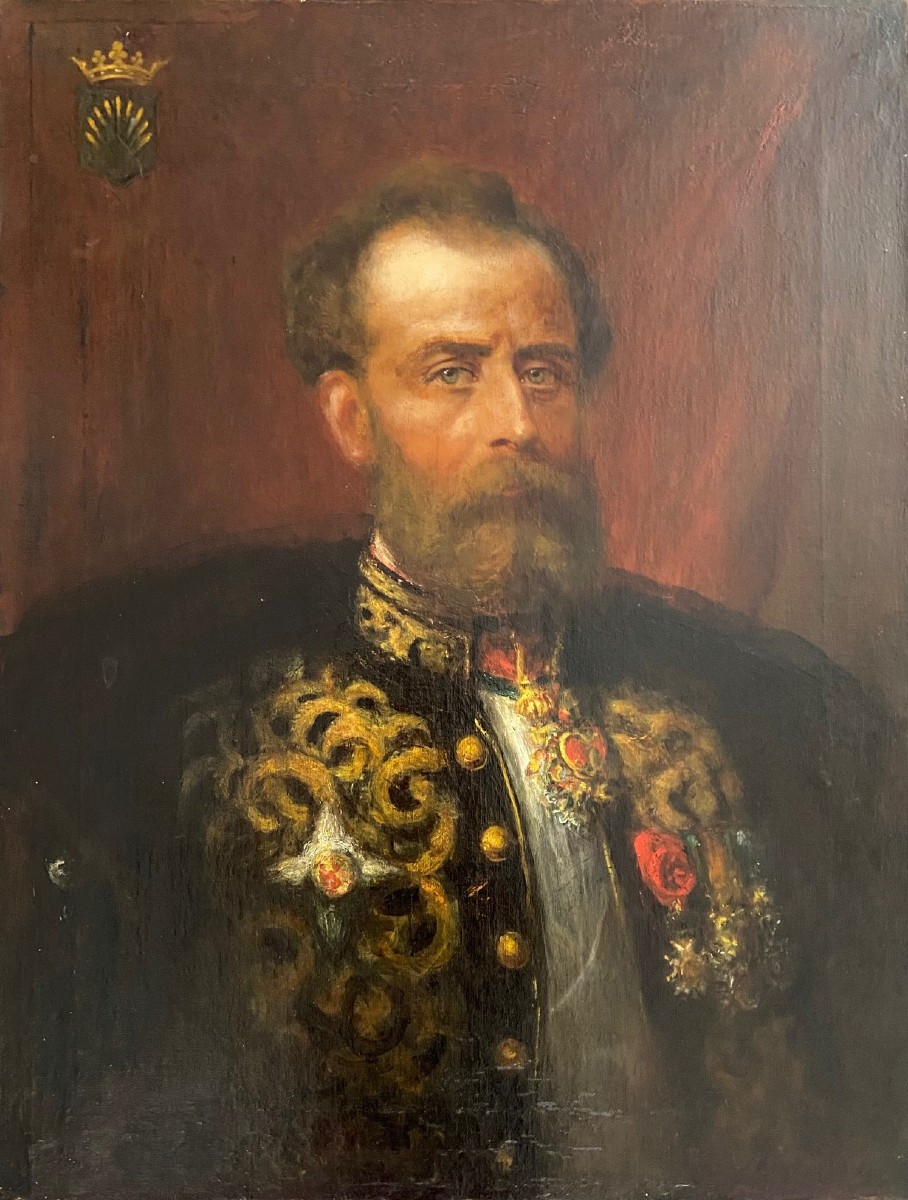 Portrait du Marquis de Tallenay, ministre plénipotentiaire, huile sur toile datée 1880 -photo-2