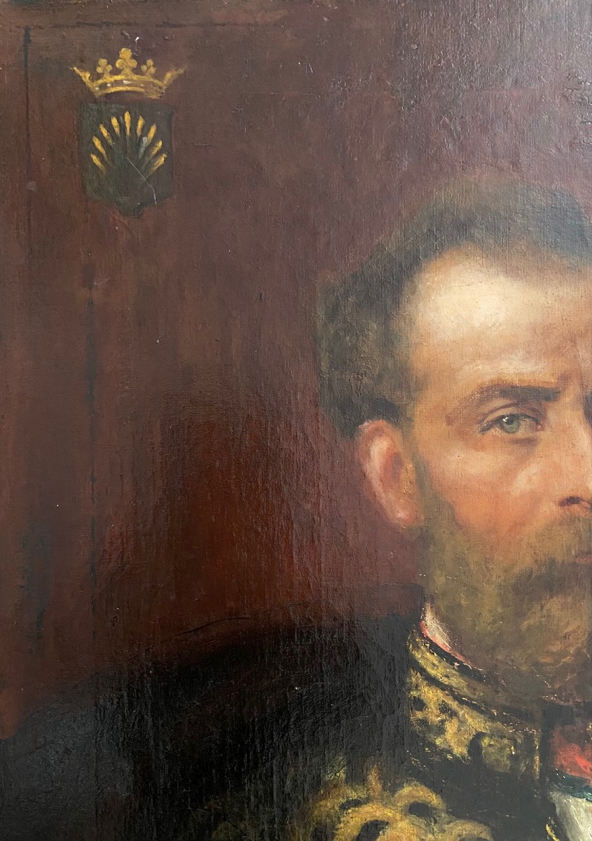 Portrait du Marquis de Tallenay, ministre plénipotentiaire, huile sur toile datée 1880 -photo-3