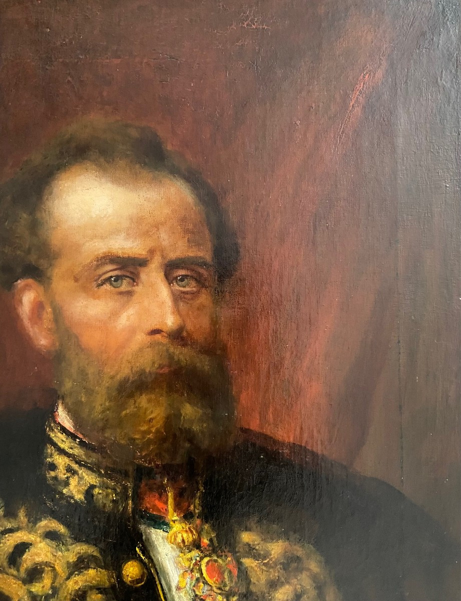 Portrait du Marquis de Tallenay, ministre plénipotentiaire, huile sur toile datée 1880 -photo-1