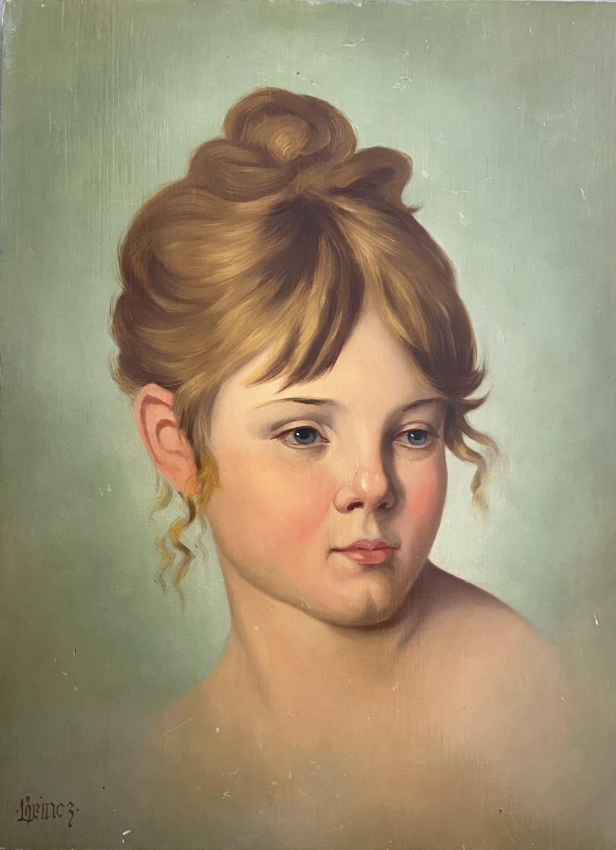 Lorincz Gustave, portrait de jeune femme, huile sur panneau du XIXème siècle-photo-2