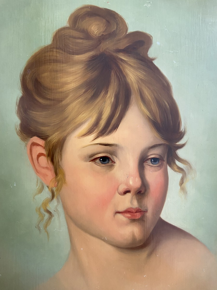 Lorincz Gustave, portrait de jeune femme, huile sur panneau du XIXème siècle-photo-3