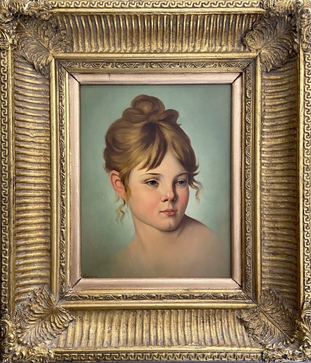 Lorincz Gustave, portrait de jeune femme, huile sur panneau du XIXème siècle