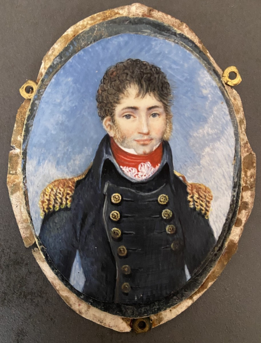 Portrait d'officier supérieur 1er Empire, chef de bataillon, miniature sur ivoire-photo-2