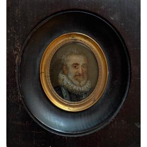 Portrait Of Henry IV - Miniature On Copper XVIIth