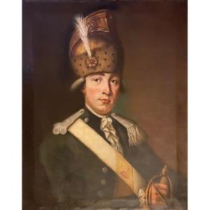 Portrait d'Officier Dragon Signé Sorg, XVIIIème Siècle, Huile Sur Toile
