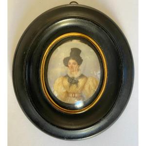 Miniature, Portrait De La Vicomtesse De Courseulles De Barbeville, XIXème Siècle