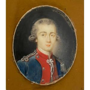 Miniature Portrait d'Officier Supérieur, Représentant Mr De Cairon De Fontenay, XVIIIème Siècle