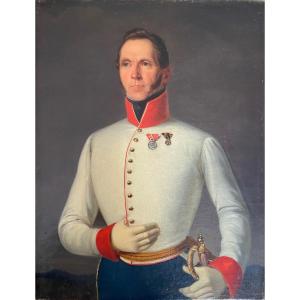 Portrait d'Officier Autrichien Monogrammé ST, Huile Sur Toile