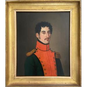 Portrait d'officier Dragon, 5ème régiment, époque Empire, huile sur toile XIXème