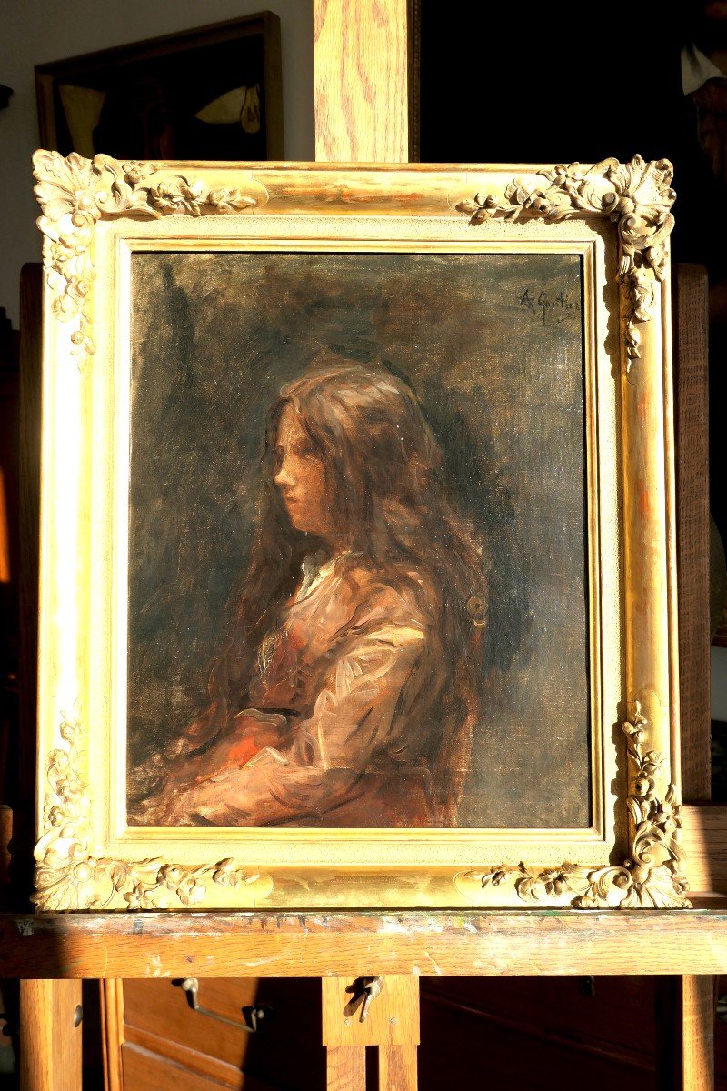 Amand Désiré GAUTIER c1870 Portrait Impressionniste d’une jeune fille-photo-3