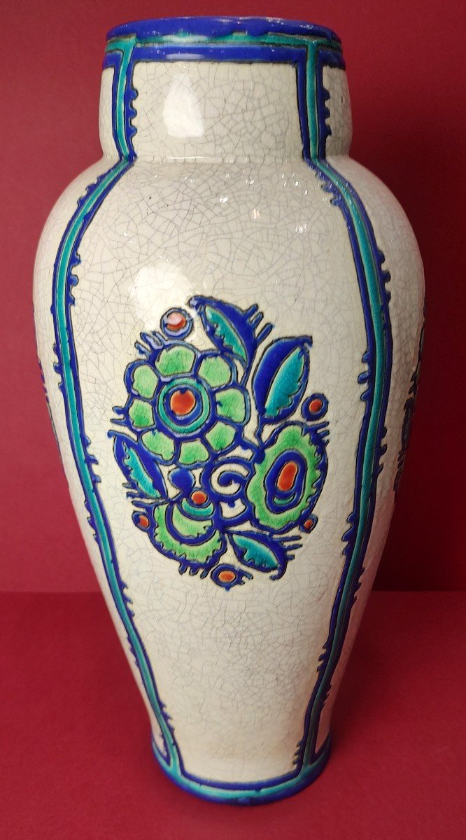 Charles Catteau (1880-1966) - Cream Ovoid Vase Decorated With Stylized Bouquets Of Flowers-photo-1