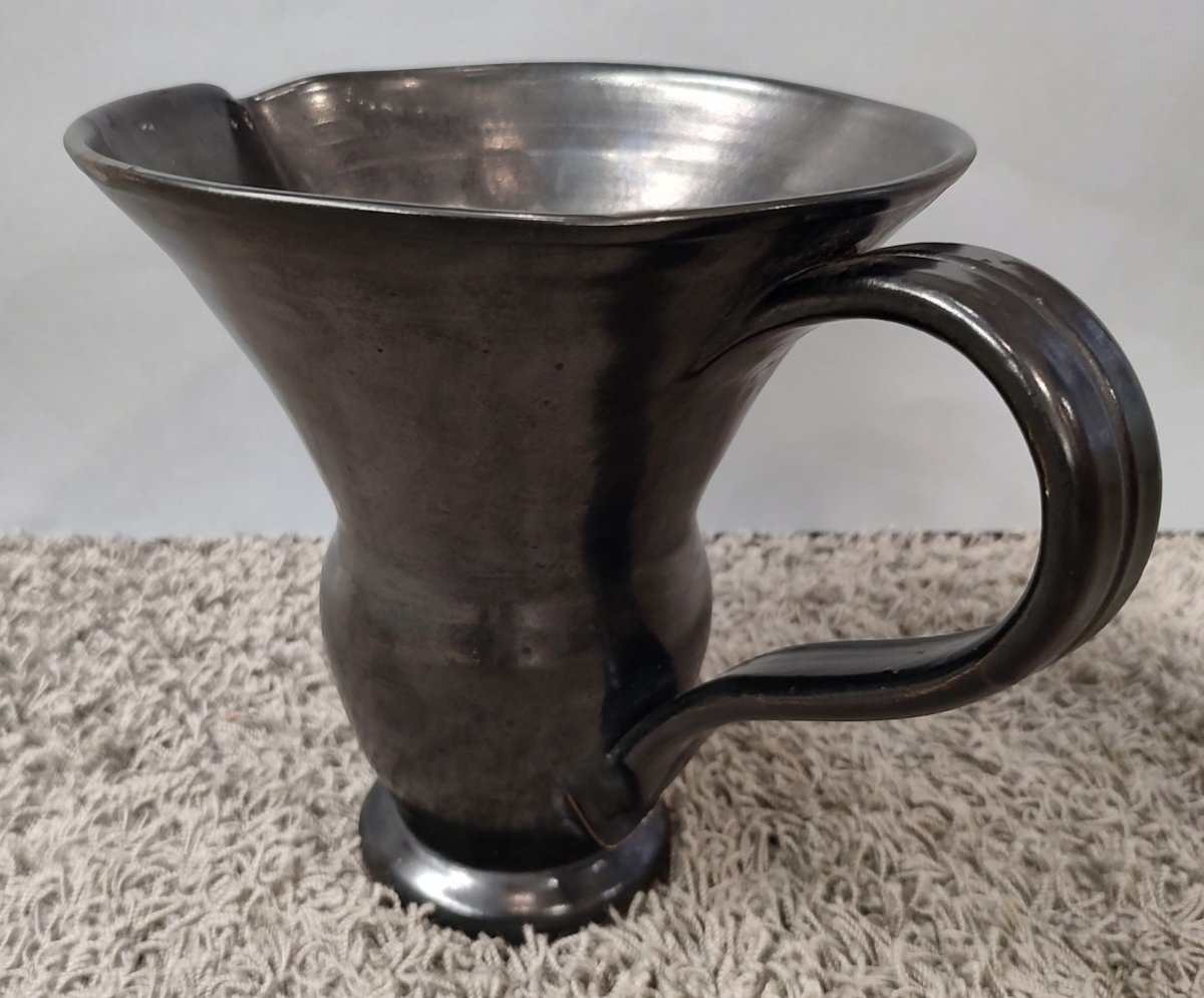 Atelier Madoura - Suzanne Douly-ramié And Georges Ramié - Black Glazed Ceramic Pitcher.-photo-2