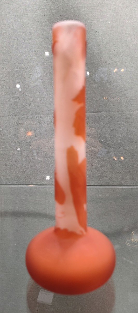 Ets Gallé 1904/1936 - Tubular Vase Decorated With Orange Abutillons On A White Background.-photo-4