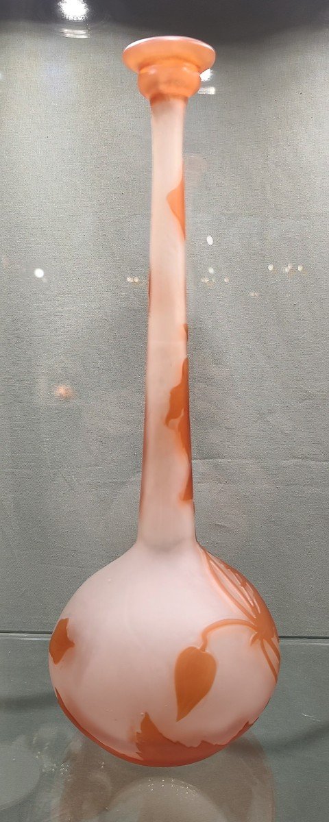 Eablissements Gallé 1904/1936 - Vase Decorated With Orange Bindweeds On A White Background.-photo-2