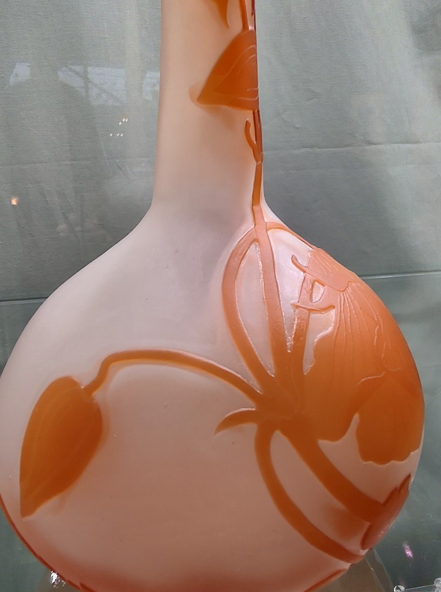 Eablissements Gallé 1904/1936 - Vase Decorated With Orange Bindweeds On A White Background.-photo-4