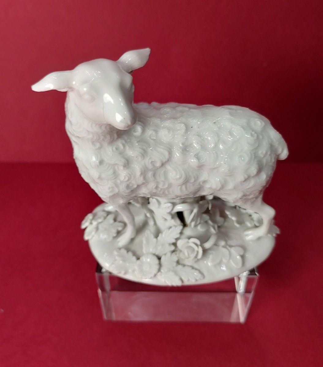 Meissen - 18th Century - Model By Jj Kandler - Large Sheep Standing On An Oval Terrace.-photo-3