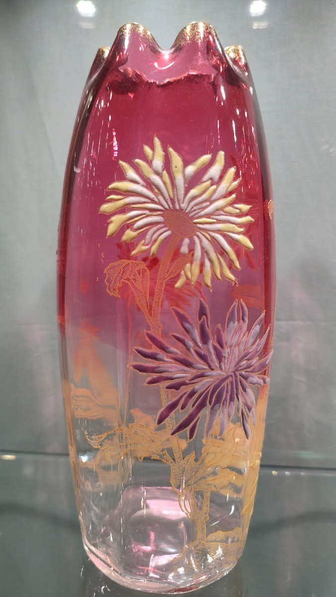Legras - Pair Of “olga” Vases Decorated With Tokyo Flowers And Gold Guilloché Foliage.-photo-4