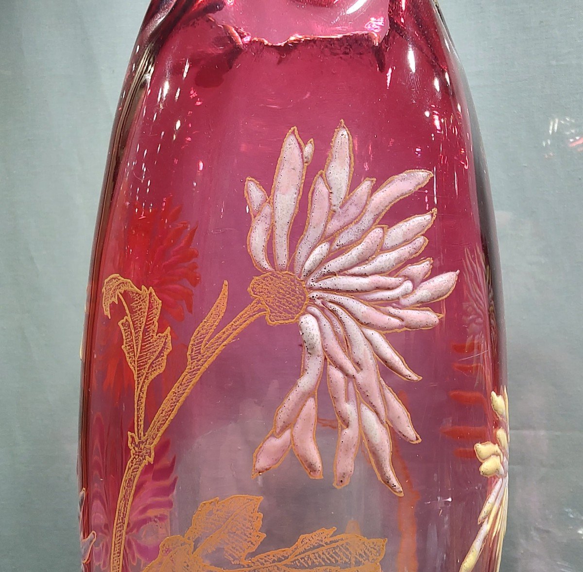 Legras - Pair Of “olga” Vases Decorated With Tokyo Flowers And Gold Guilloché Foliage.-photo-3