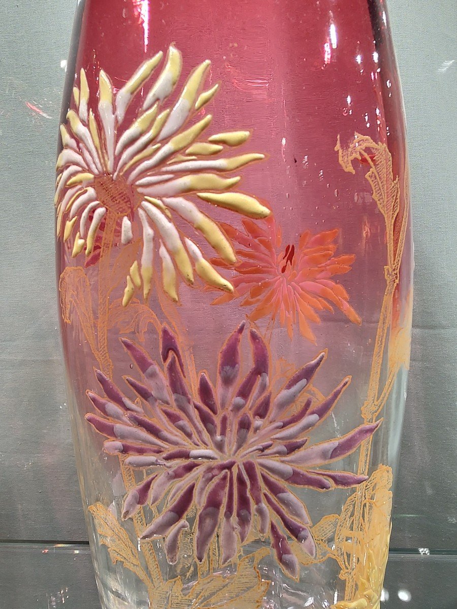 Legras - Pair Of “olga” Vases Decorated With Tokyo Flowers And Gold Guilloché Foliage.-photo-4