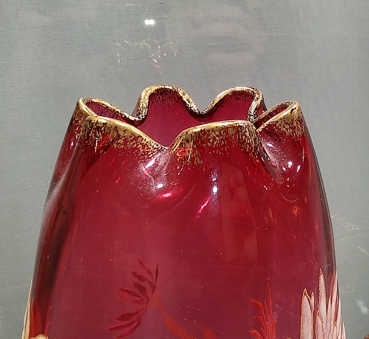 Legras - Pair Of “olga” Vases Decorated With Tokyo Flowers And Gold Guilloché Foliage.-photo-6