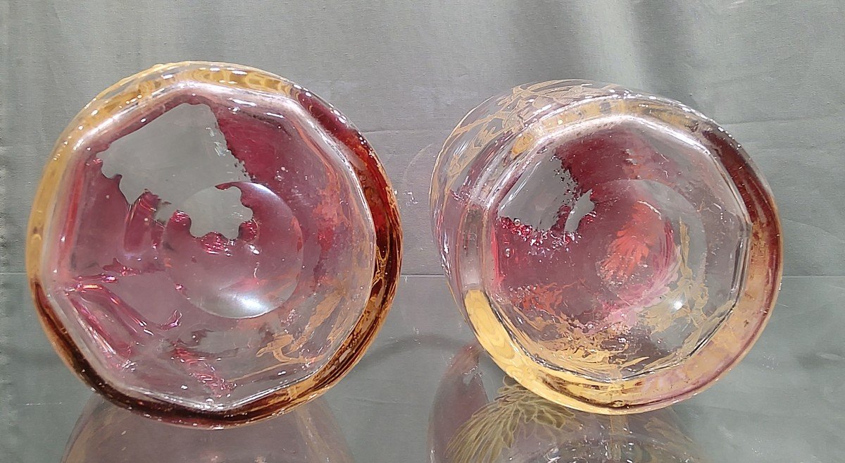 Legras - Pair Of “olga” Vases Decorated With Tokyo Flowers And Gold Guilloché Foliage.-photo-8