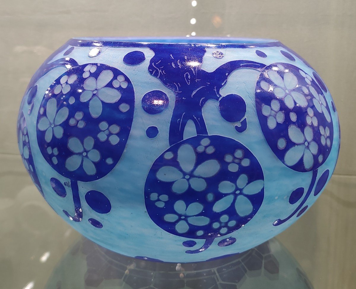 French Glass Circa 1923-1926 - Large Vase With “azurettes” Decoration.-photo-2