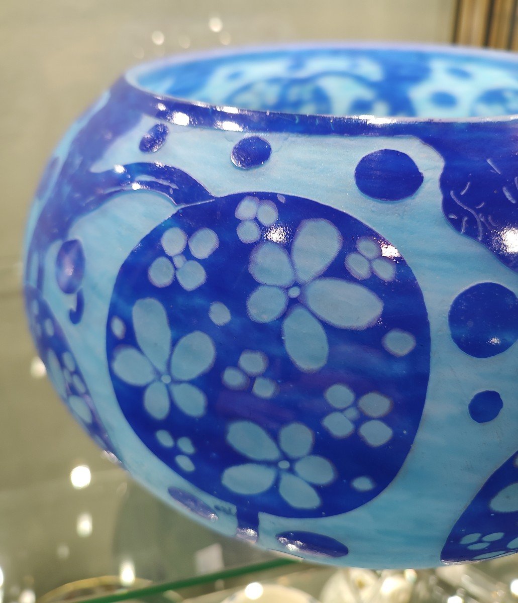 French Glass Circa 1923-1926 - Large Vase With “azurettes” Decoration.-photo-3