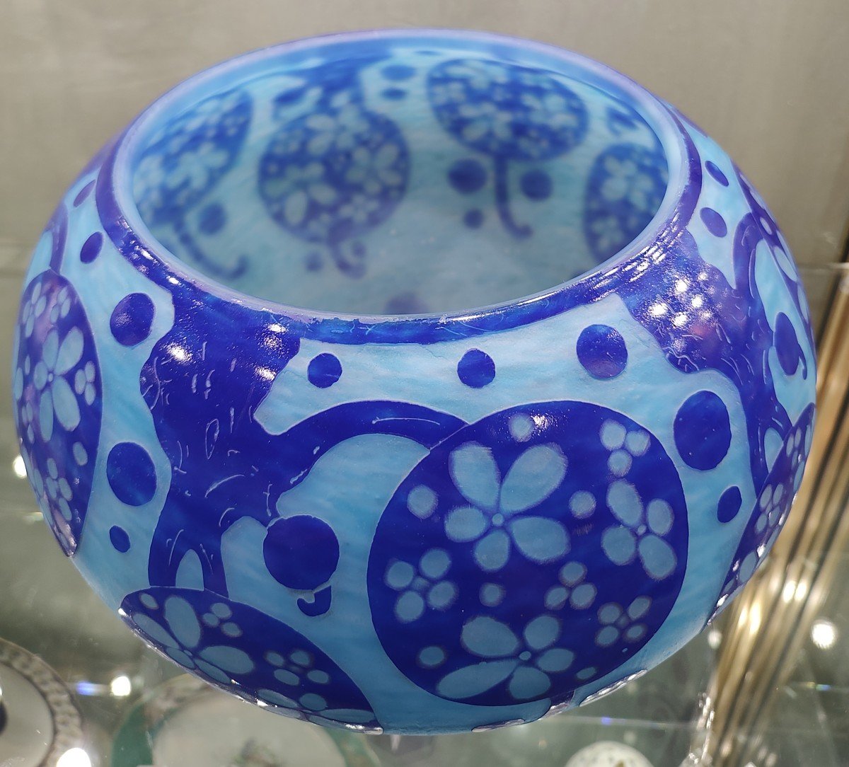 French Glass Circa 1923-1926 - Large Vase With “azurettes” Decoration.-photo-5