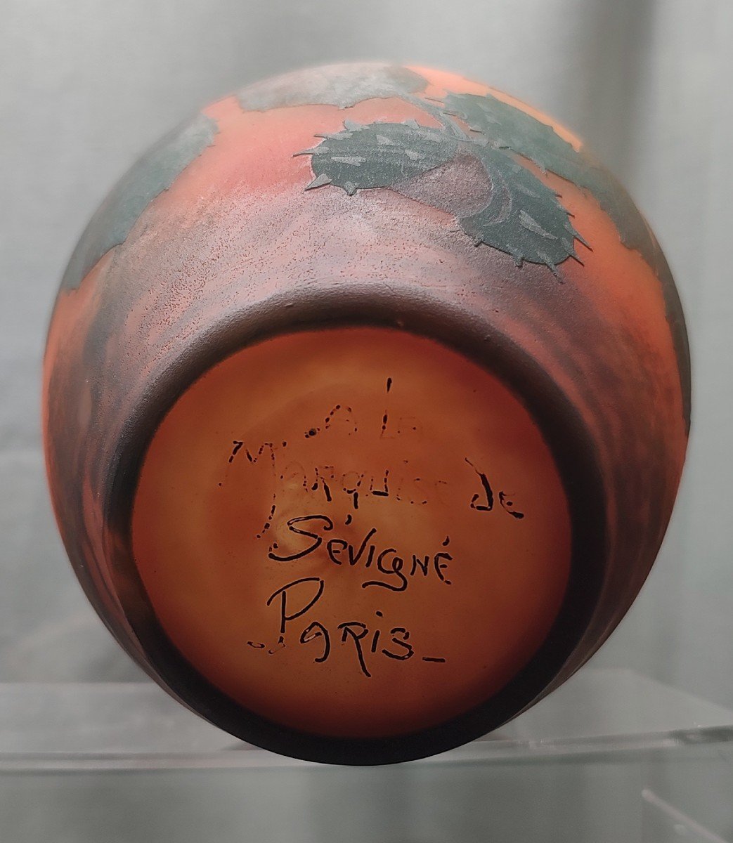 Daum Nancy - Vase With Acid-erased Decor Of Chestnut Leaves And Fruits.-photo-5