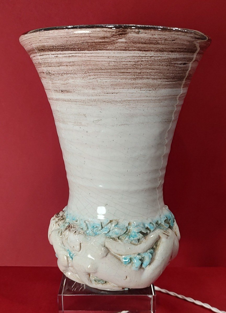 Edouard Cazaux (1889/1974) - Large Vase Mounted As A Lamp With Rotating Decoration Of Women And Children