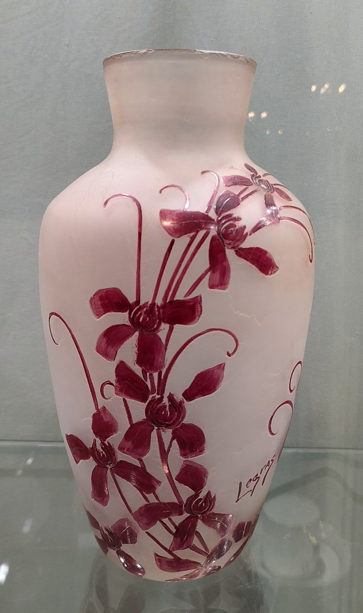 Legras - “talma” Vase With Acid-erased Ivy Decor.