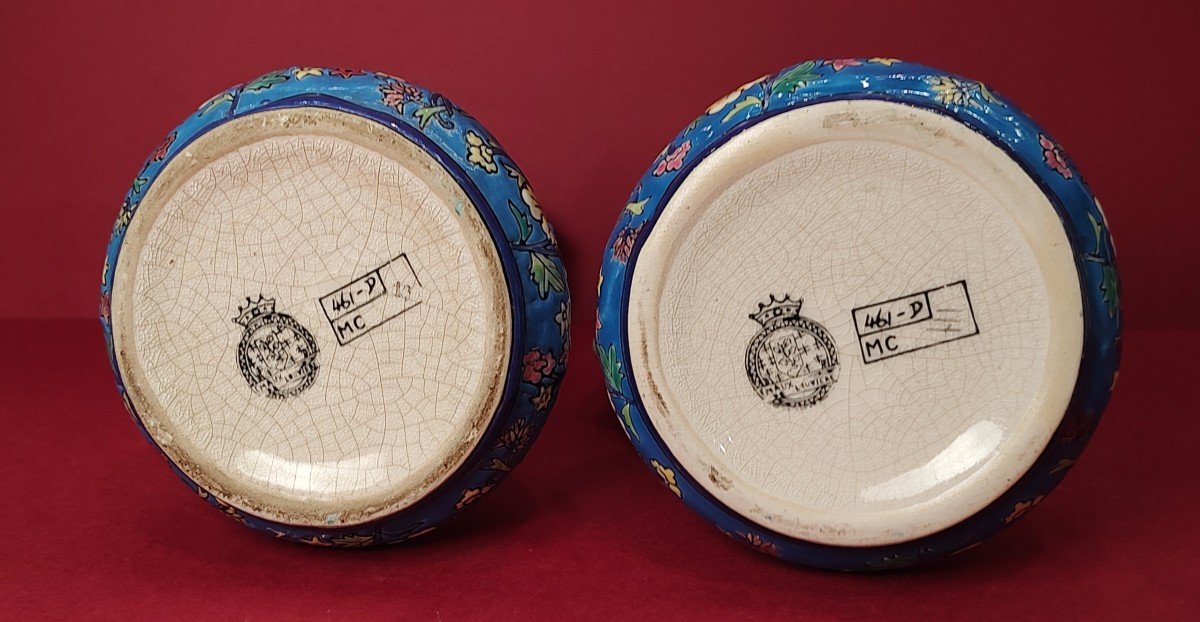 Boch Frères La Louviere - Pair Of Vases With Handles Formed By A Young Woman's Body-photo-5