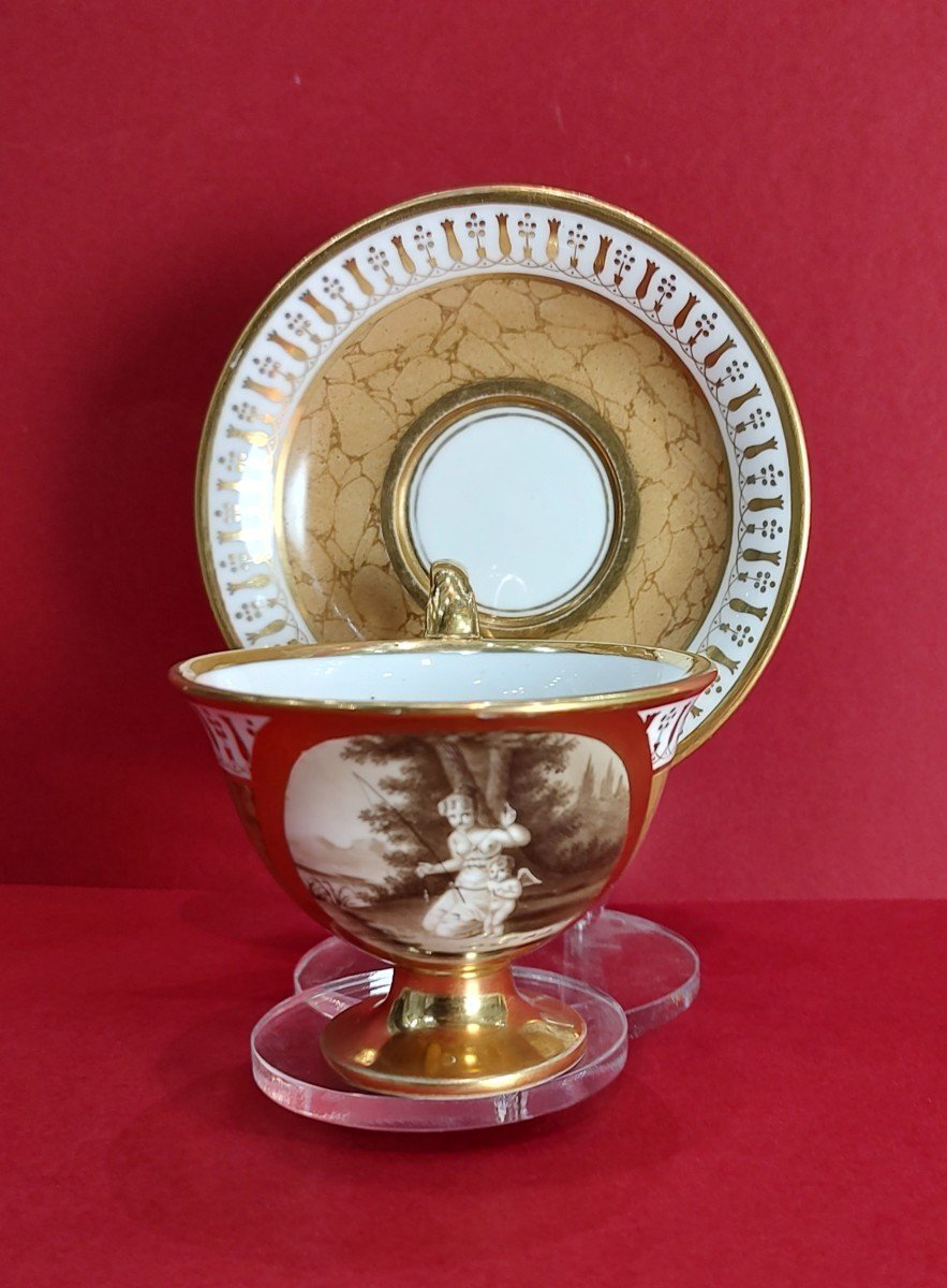 Manufacture De Dagoty - 1st Empire Period - Cup With Sepia Camaïeu Decoration.-photo-2