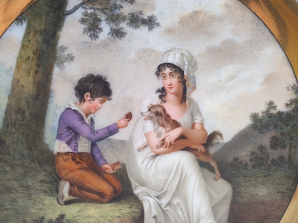 Manufacture  DILH et GUERHARD - Début XIXe - Assiette repésentant une femme et un enfant.-photo-3