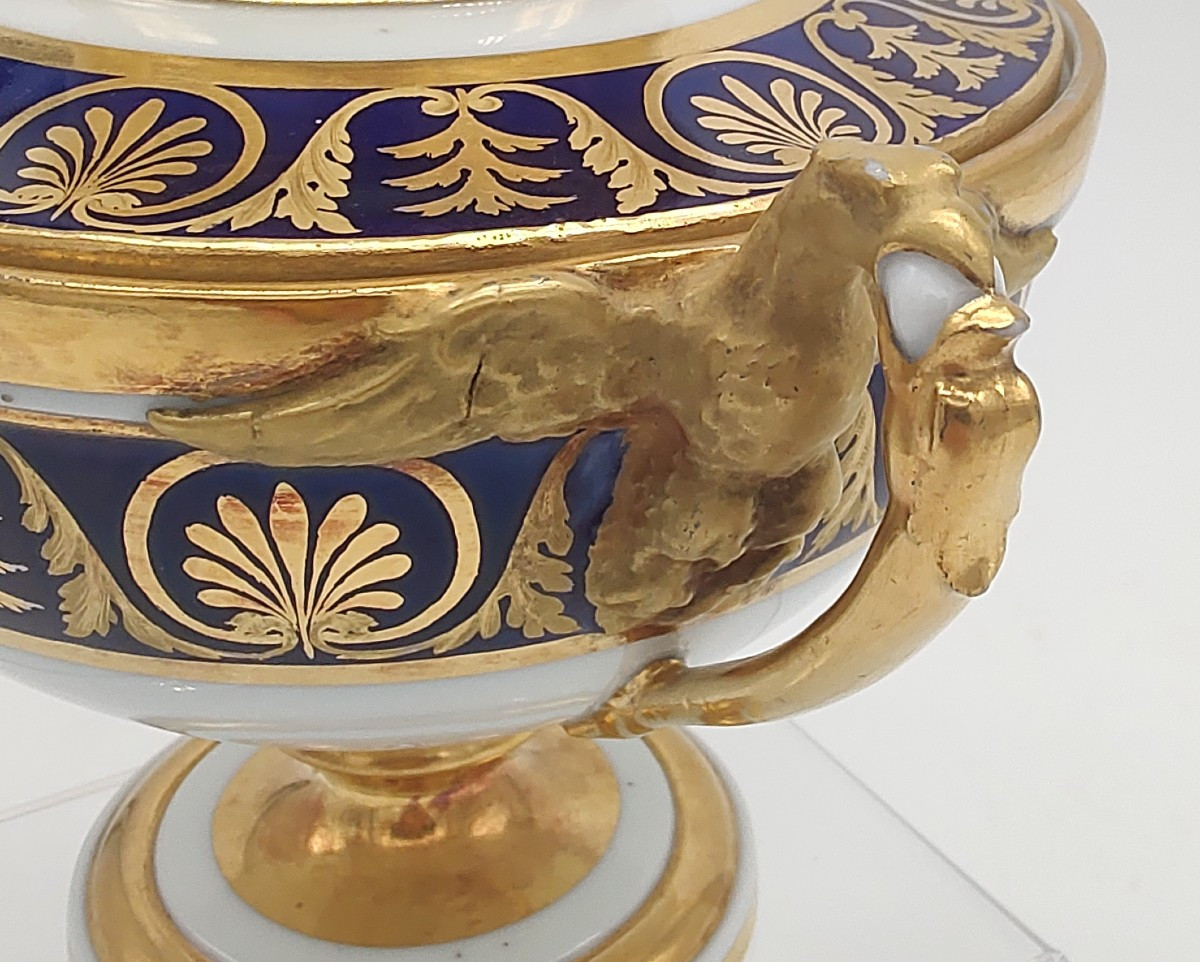 France - époque Empire - Ecuelle à bouillon décorée d'un bandeau bleu orné et de dorures -photo-4