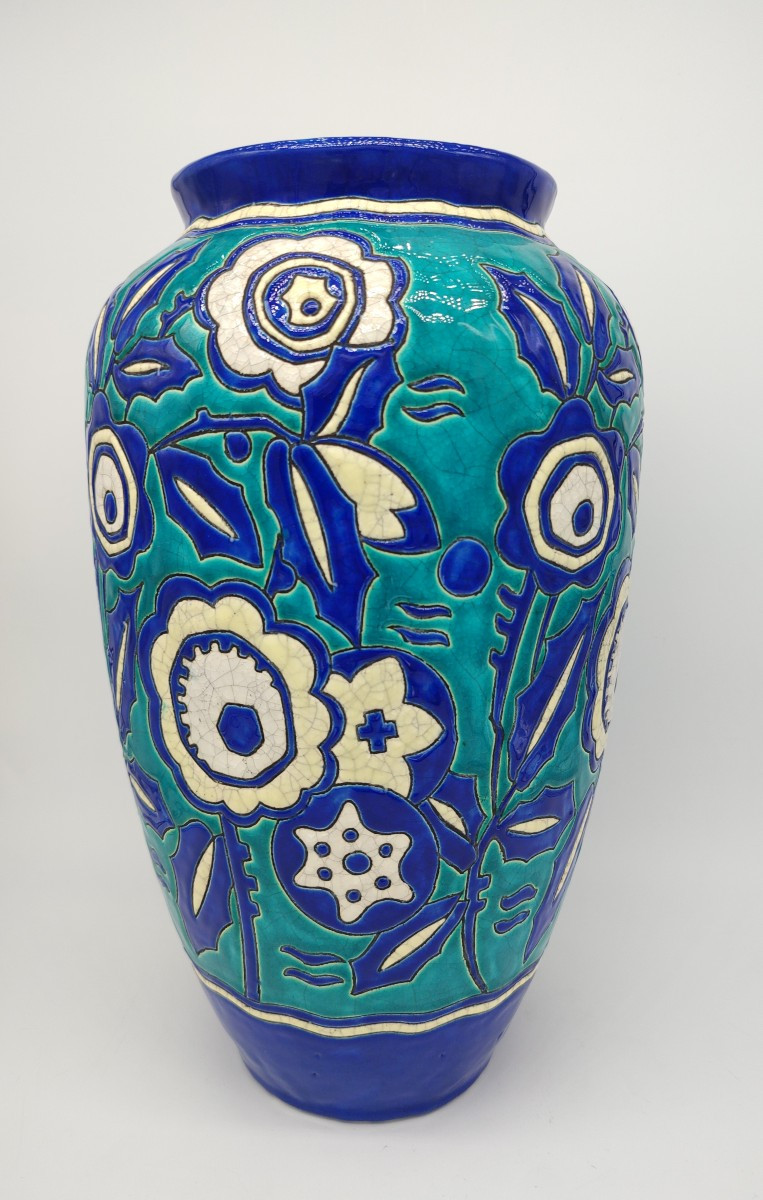 Keramis - Large Vase With Stylized Floral Decoration-photo-1