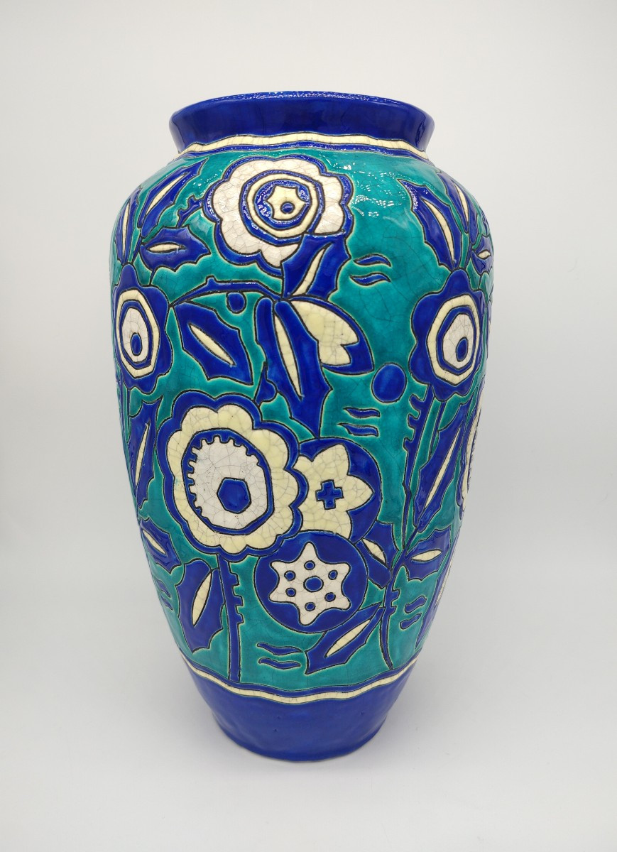 Keramis - Large Vase With Stylized Floral Decoration